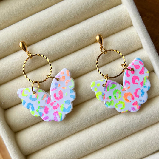 Rainbow Leopard Print Polymer Clay Earrings