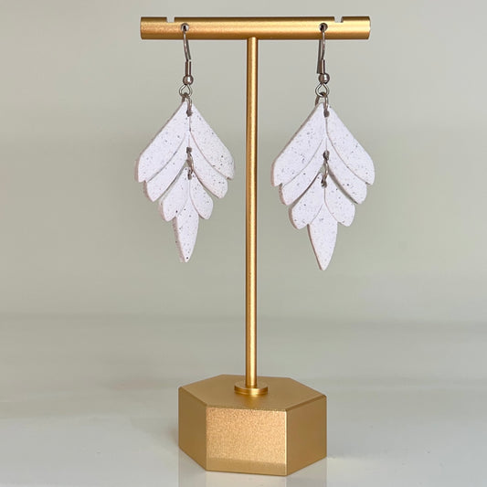 White Granite Leaf Dangle Earrings